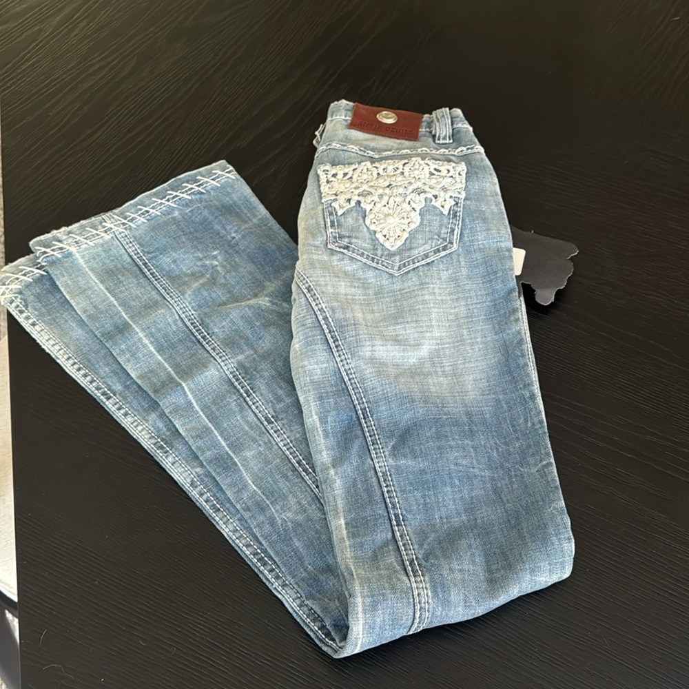 NWT vintage Antik low rise denim with pearl and crystal detail